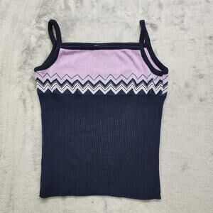 Vintage Coolwear Top‎ Womens S Blue Purple Zig Zag Stretch Knit Fitted Tank Cami